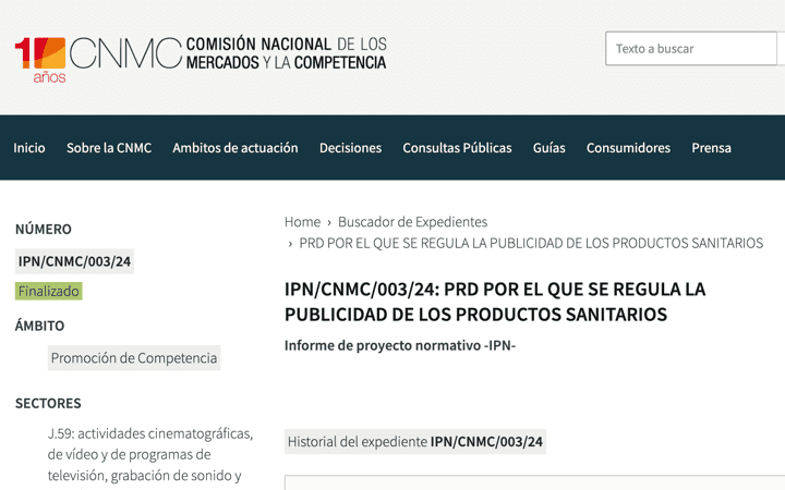 La @CNMC_es publica su informe sobre el proyecto de Real Decreto por el que se regula la publicidad de productos sanitarios de @AEMPSgob