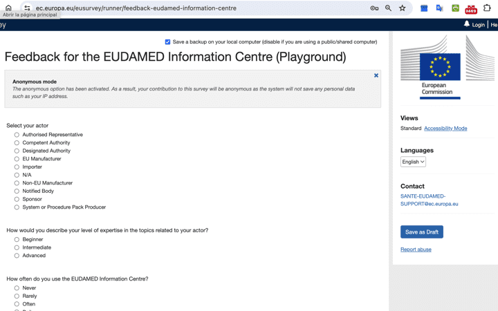 La Comisión Europea publica una encuesta sobre EUDAMED Information Centre